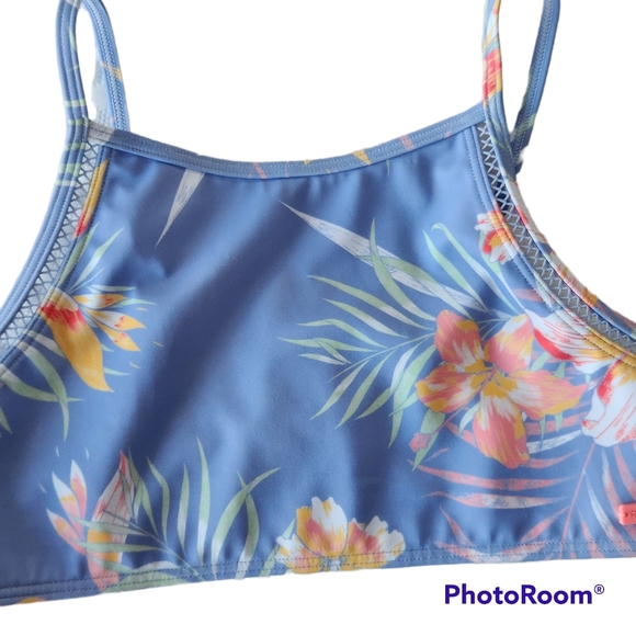 Roxy NWOT Girls Make Waves, Move Mountains Blue Floral Bralette Bikini Top 8-10 - Picture 6 of 10